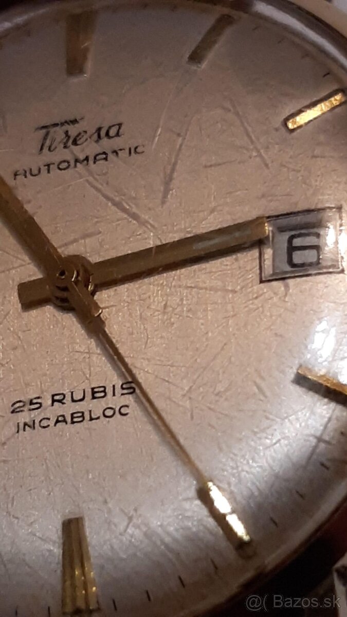 panske zlate 585 naramkove hodinky tiresa automat 25 rubis - 4