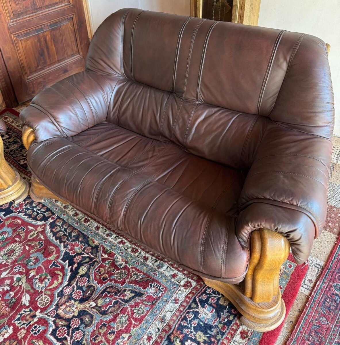 Dubová rustikální kožená sedací souprava 3+2,4331 - 4