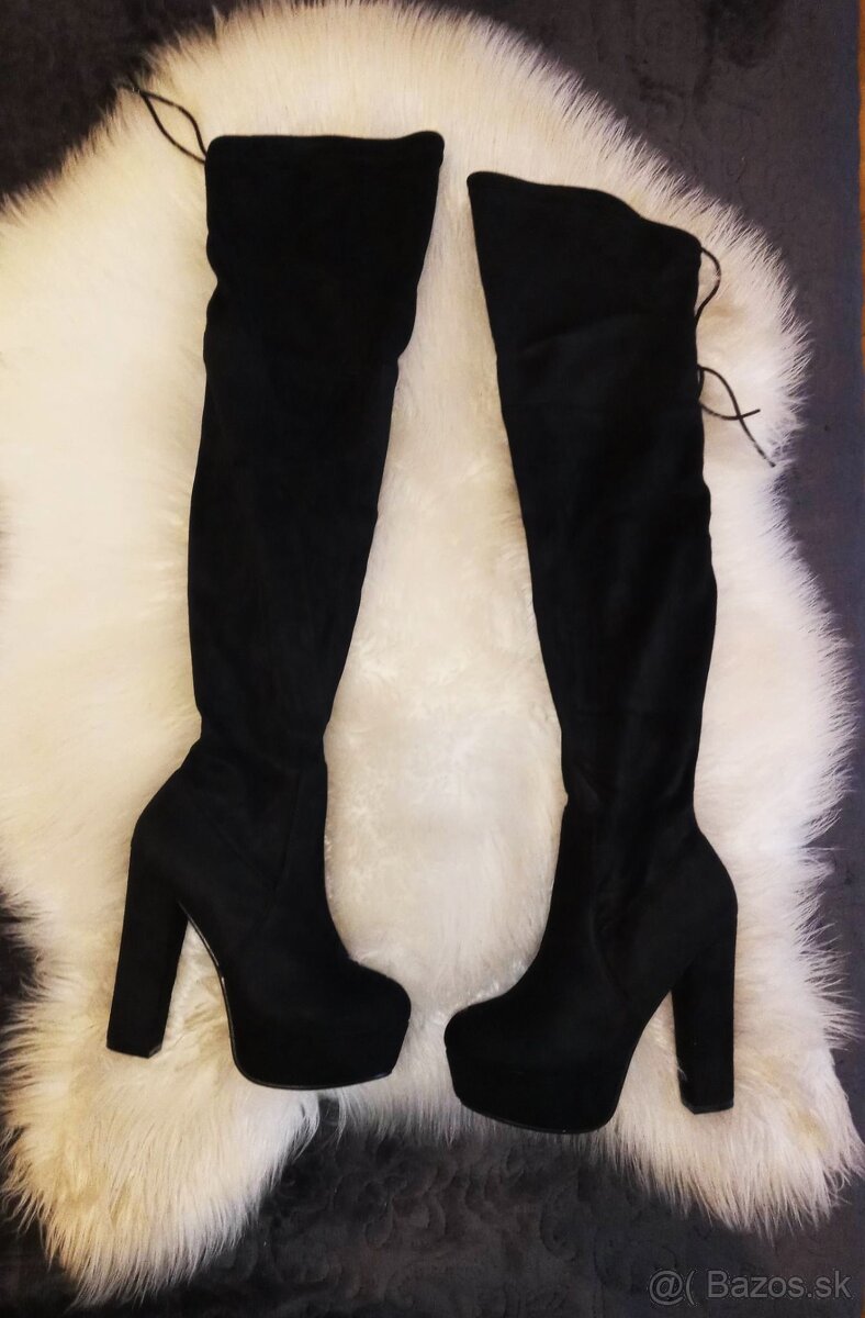 Dámske čierne semišové čižmy nad koleno - veľkosť 36 - 4