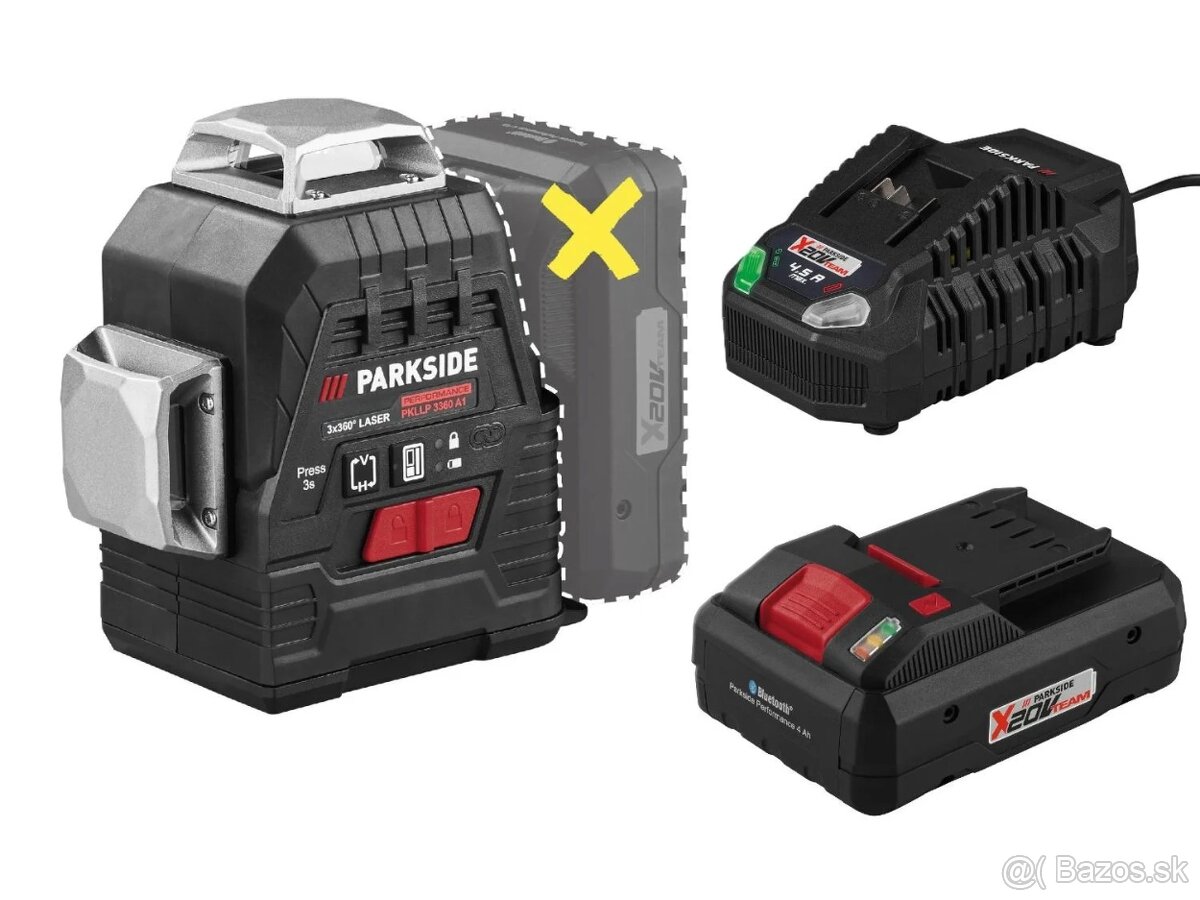 Parkside krížový líniový laser 3 x 360° + batéria 4Ah + nab. - 4