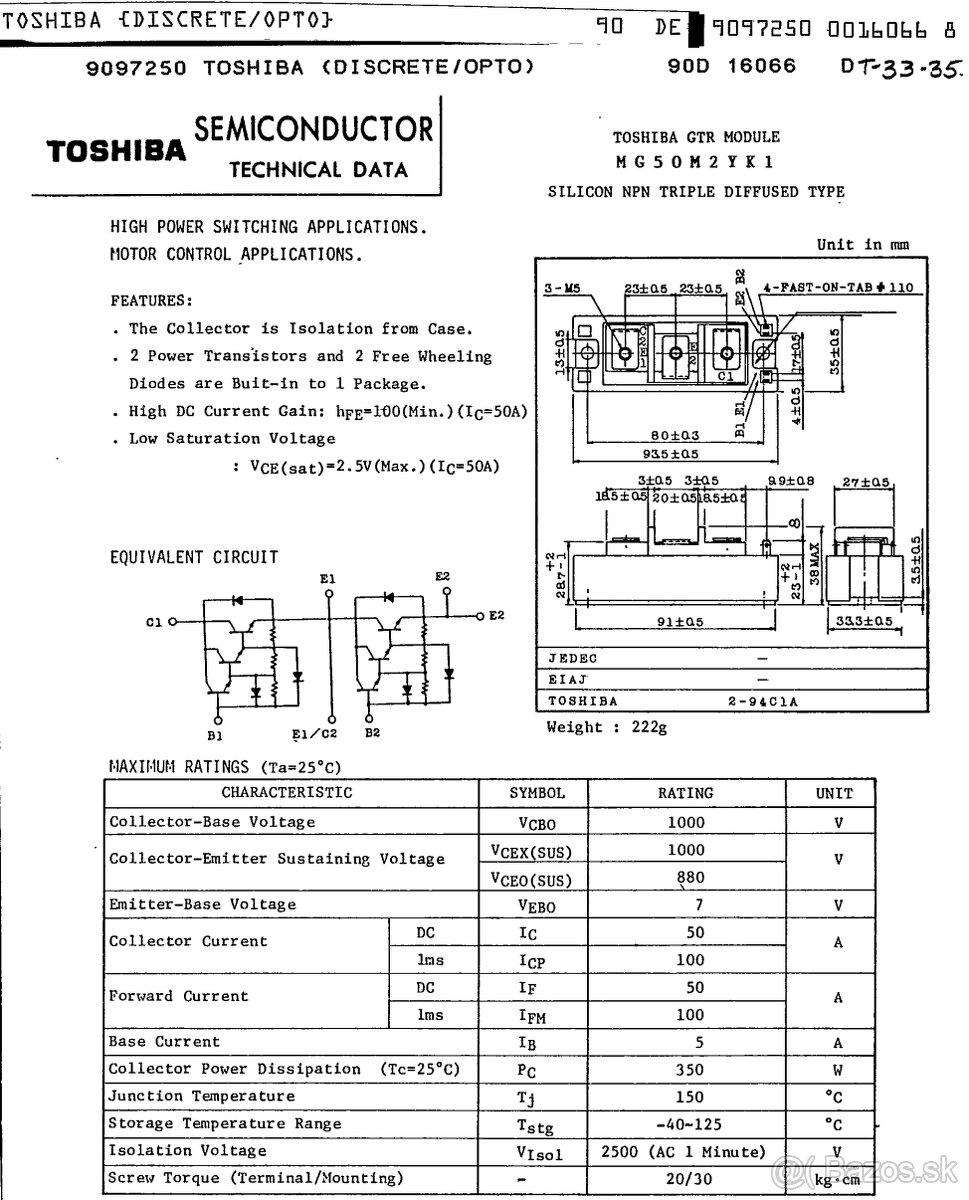 Tranzistor, TOSHIBA modul MG50M2YK1 - 4