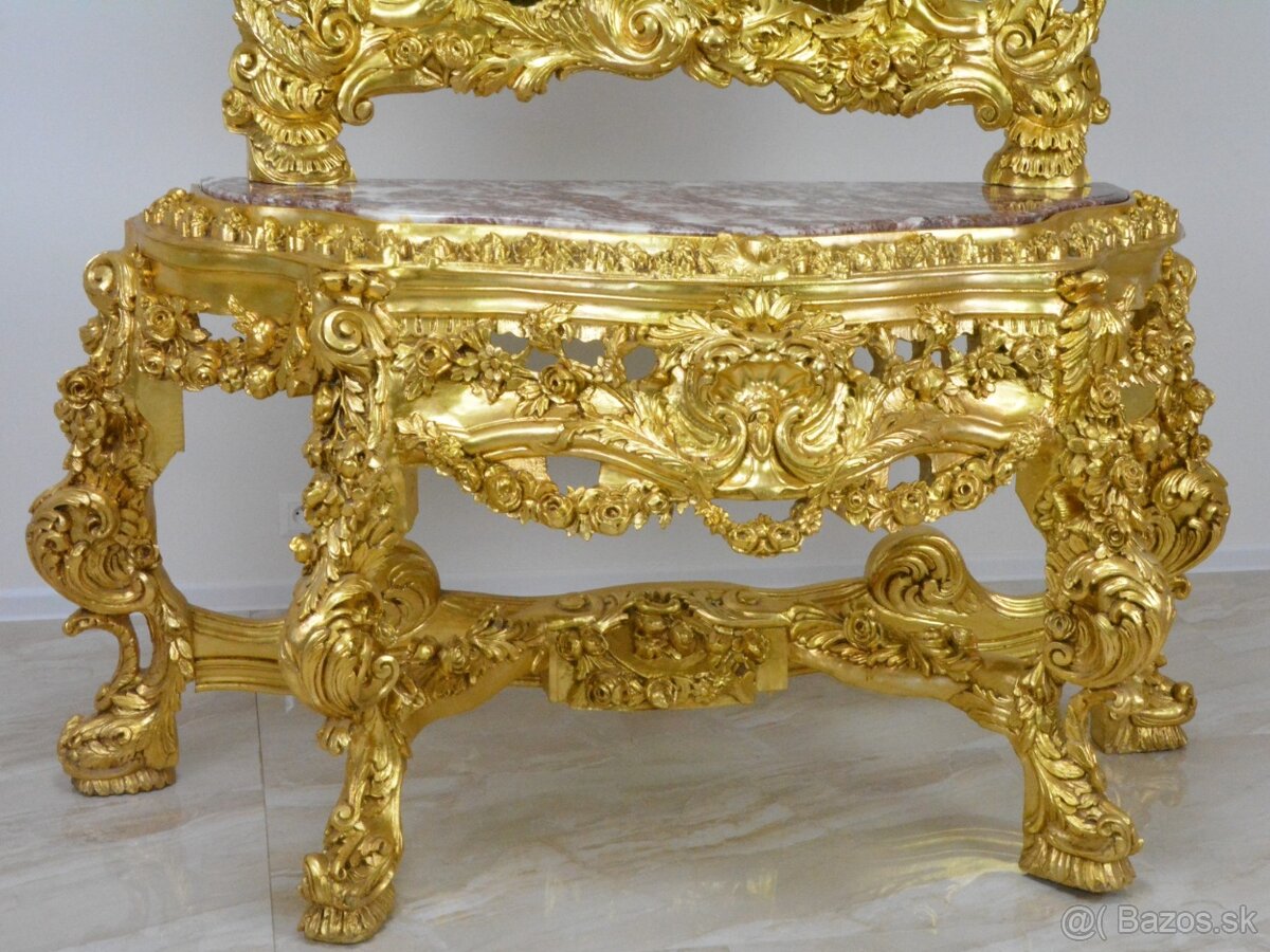 Zámecká konzola se zrcadlem - masiv - řezbovaná - 4