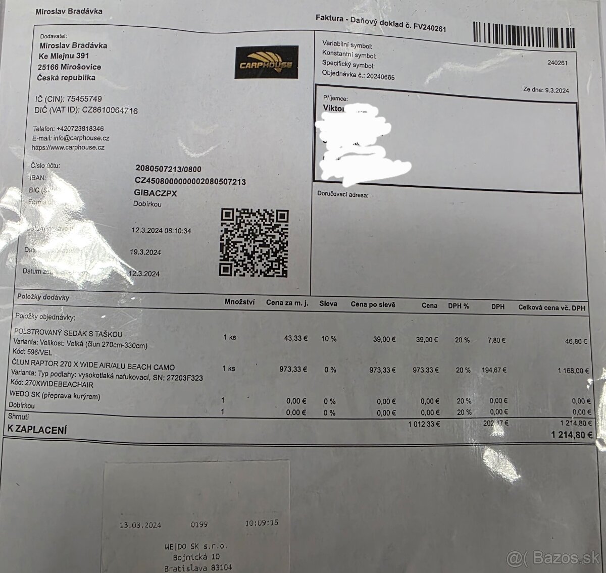 predám nafukovací čln Raptor 2,7m - 4