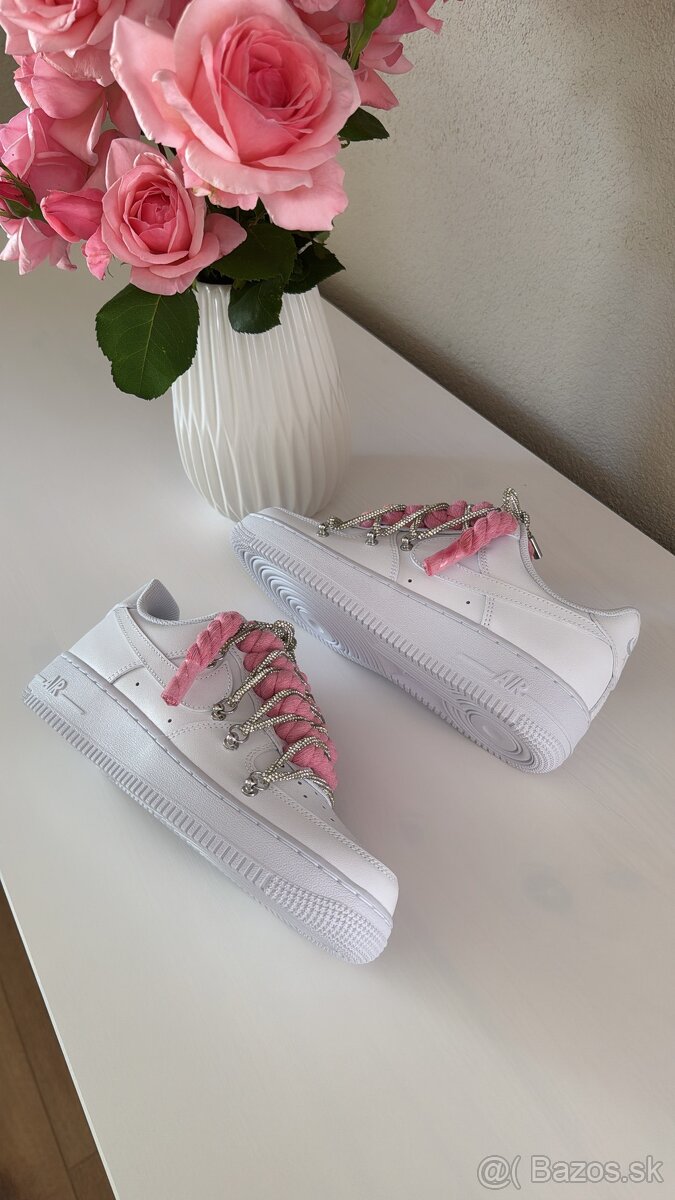 Nike Air Force 1 White - Double Laced Pink Glitters - 4