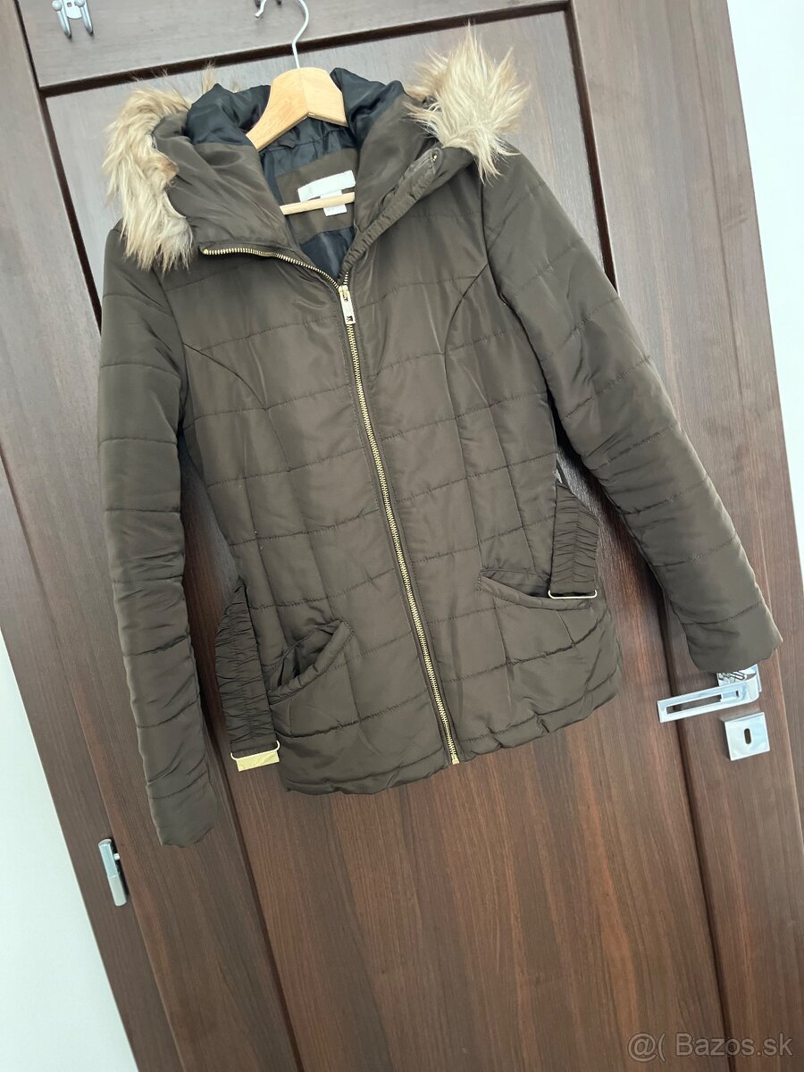 H&M damska zimna paperova kaki/hneda bunda M s opaskom - 4