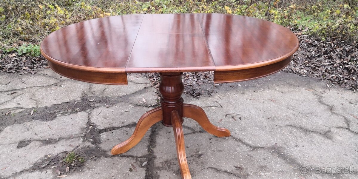 Masivny rozkladací stôl+4ks starožitných stoliček - 4