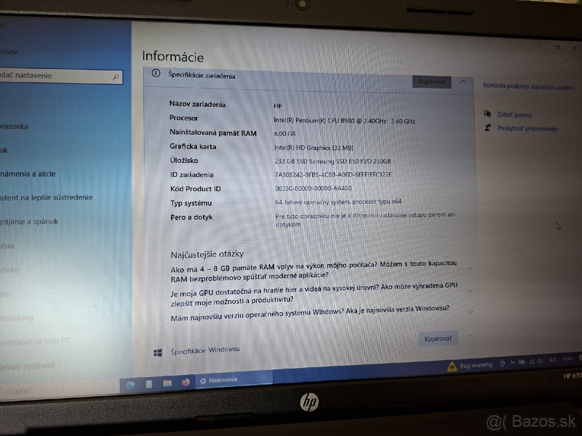 Notebook HP 650 win 10, 6GB ram, 250 GB SSD - 4