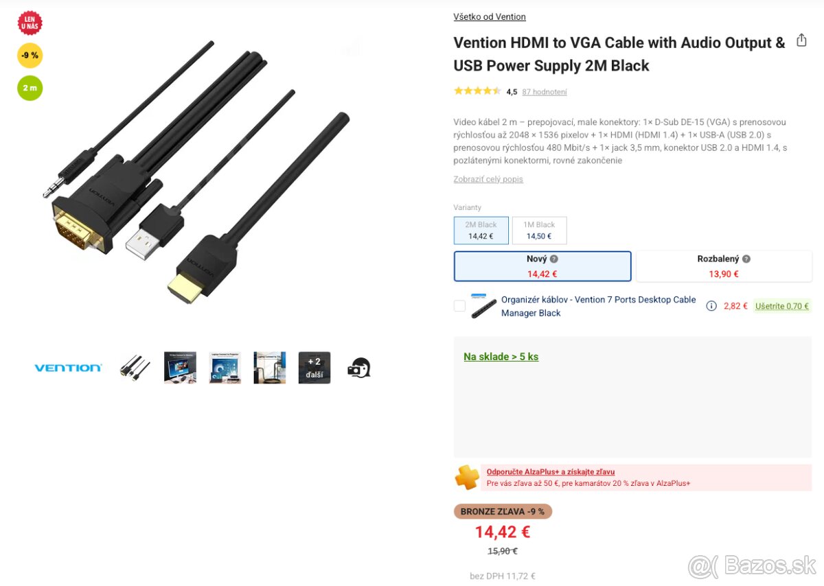 Vention HDMI→VGA s audio a USB napájaním, 2 m - 4