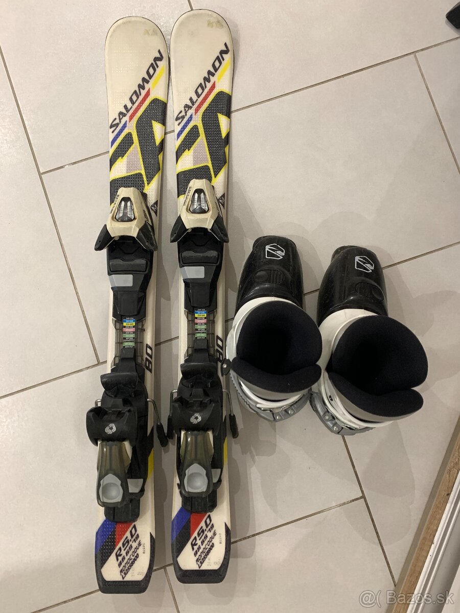 Predám detské lyže Salomon 80cm + lyžiarky EU 32 - 4