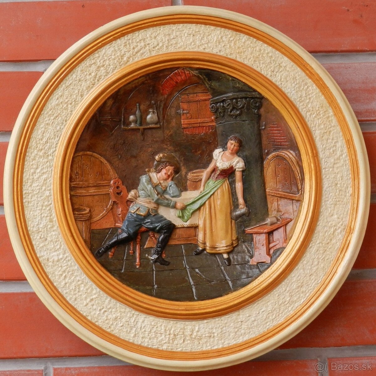 Starožitné plasticke taniere párové Cechy pálena hlína - 4