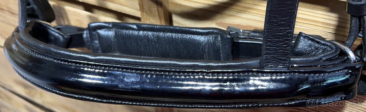 Uzdečka anglická černá s čelenkou s bílými krystaly + otěže - 4