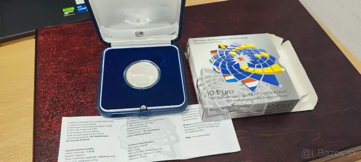 strieborná Talianska minca z roku 2007, proof, 50te výročie - 4