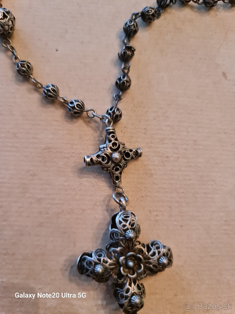 Strieborný stary krasny ruženec filigran - 4