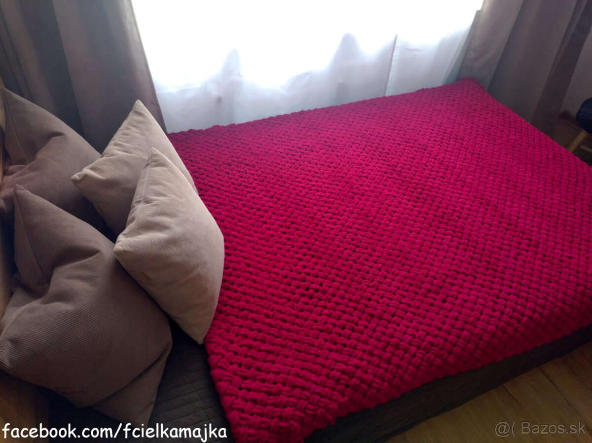 Velka pletená deka višňa - 4