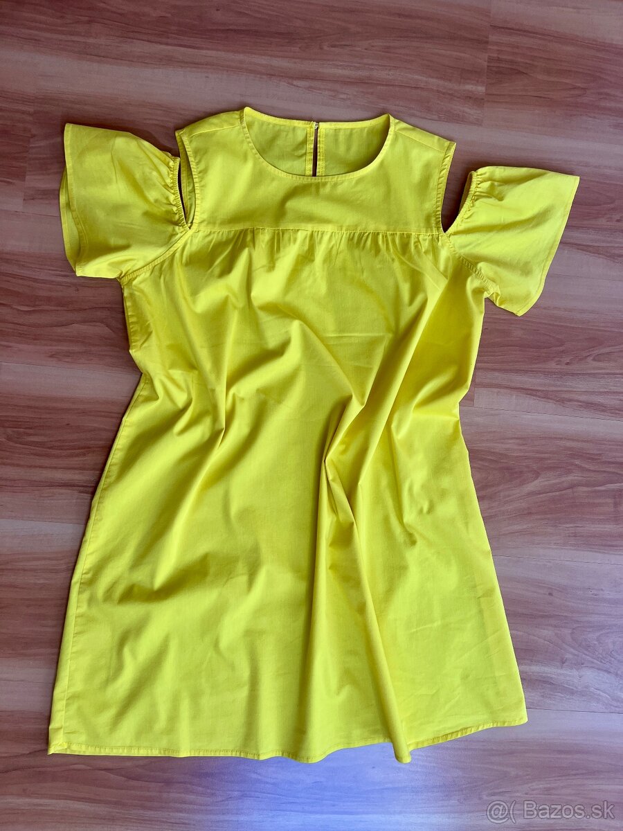 Žlté šaty s padavými ramenami, L - 4