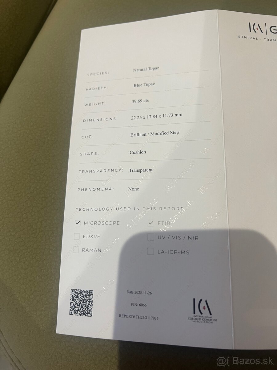 Topaz Topás s certifikátom 39,69ct - 4
