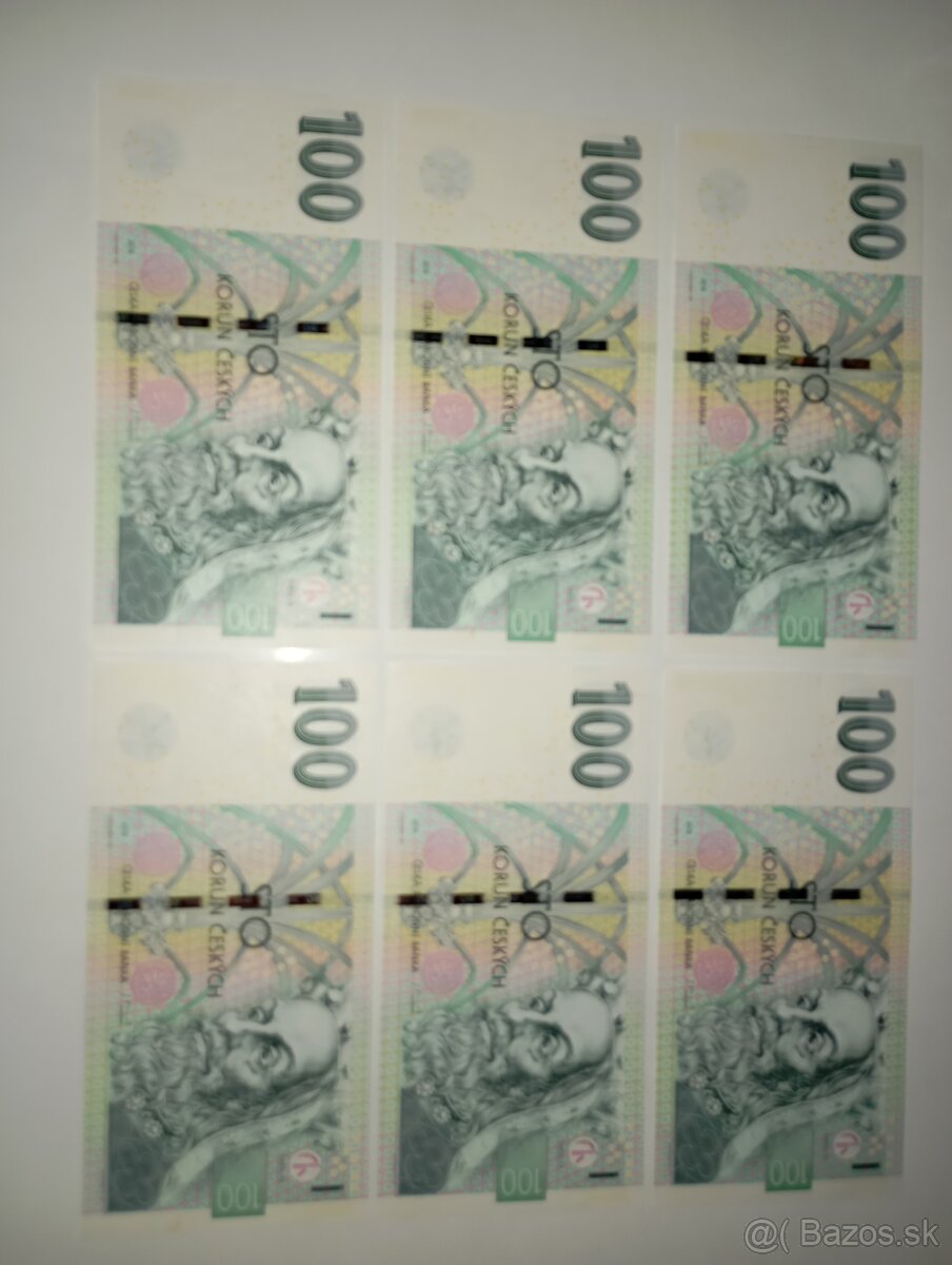 BANKOVKY 100 KČ 2018, 6 KUSŮ STEJNÝCH ČÍSEL, UNC STAVY - 4
