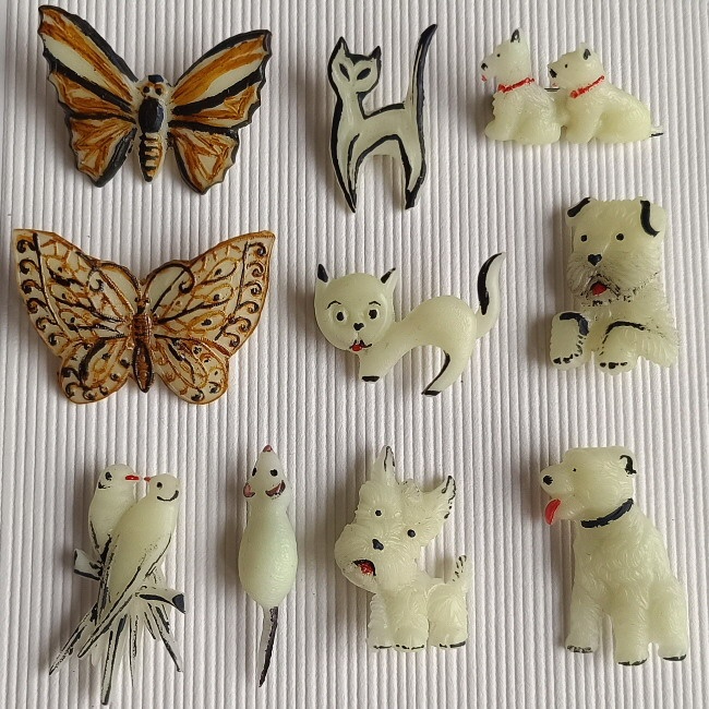 Fosforové brošne - pes, mačka, motýľ, vták, myš - 4