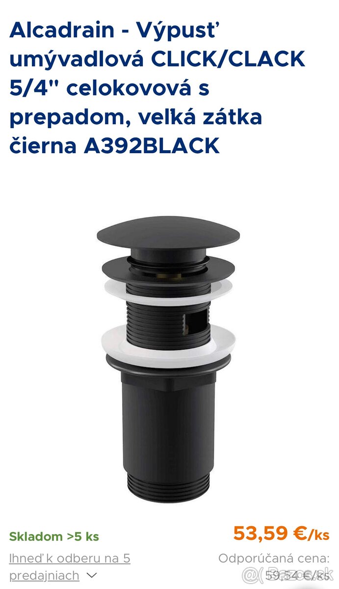 Umývadlová výpusť, click-clack, čierna - 4