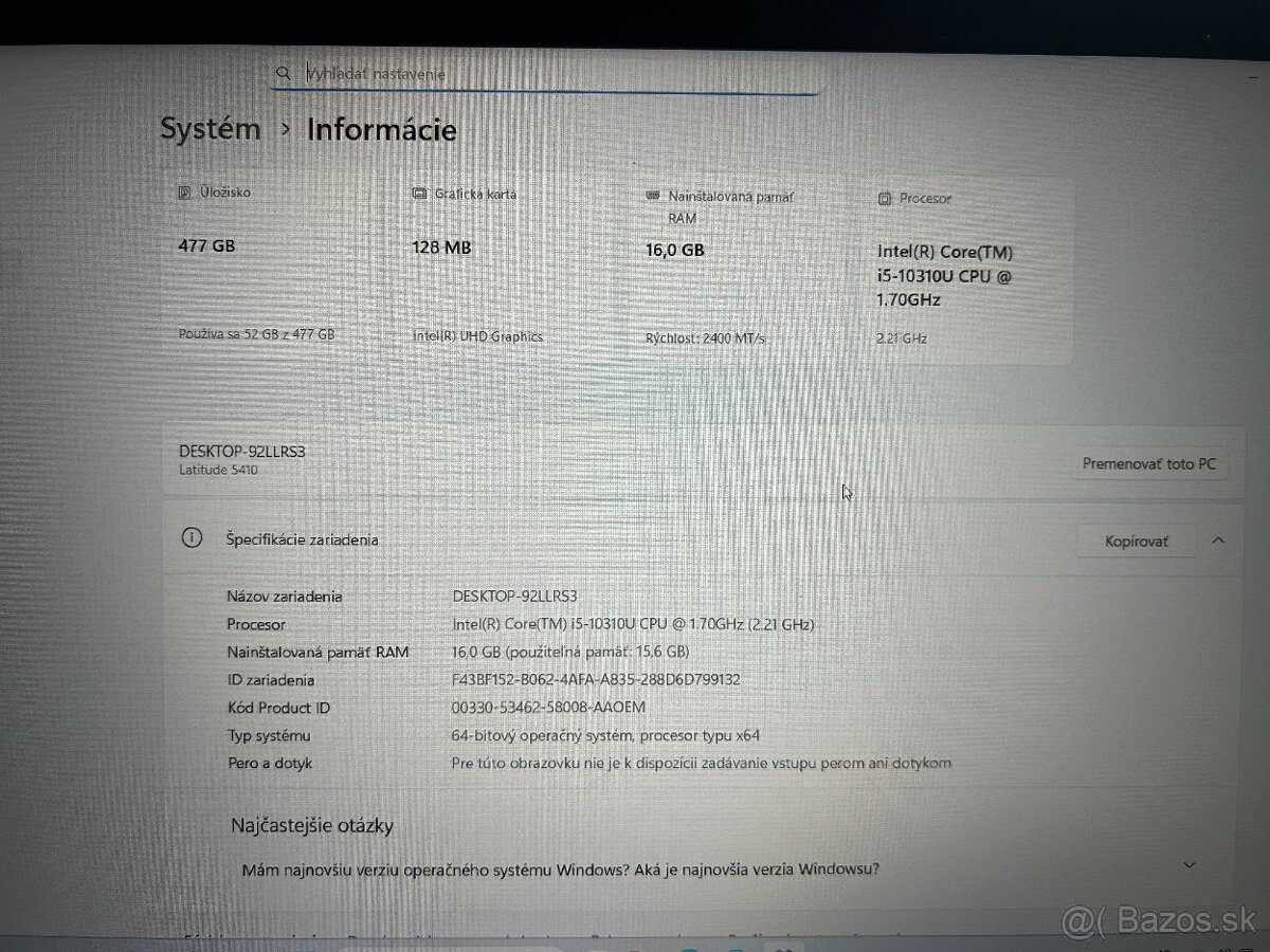 DELL LATITUDE 5410 - INTEL i5, 16GB RAM, 500GB SSD, INTEL HD - 4