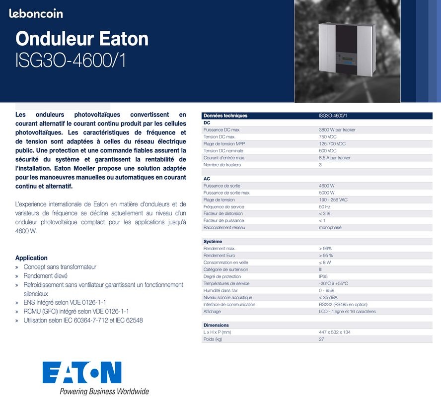 Fotovoltaický menic EATON IS G30-4600W. - 4