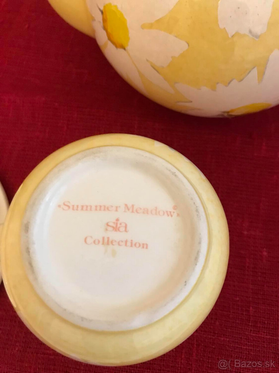 keramika - žltý čajnik , tanierik, mliecnik - 4