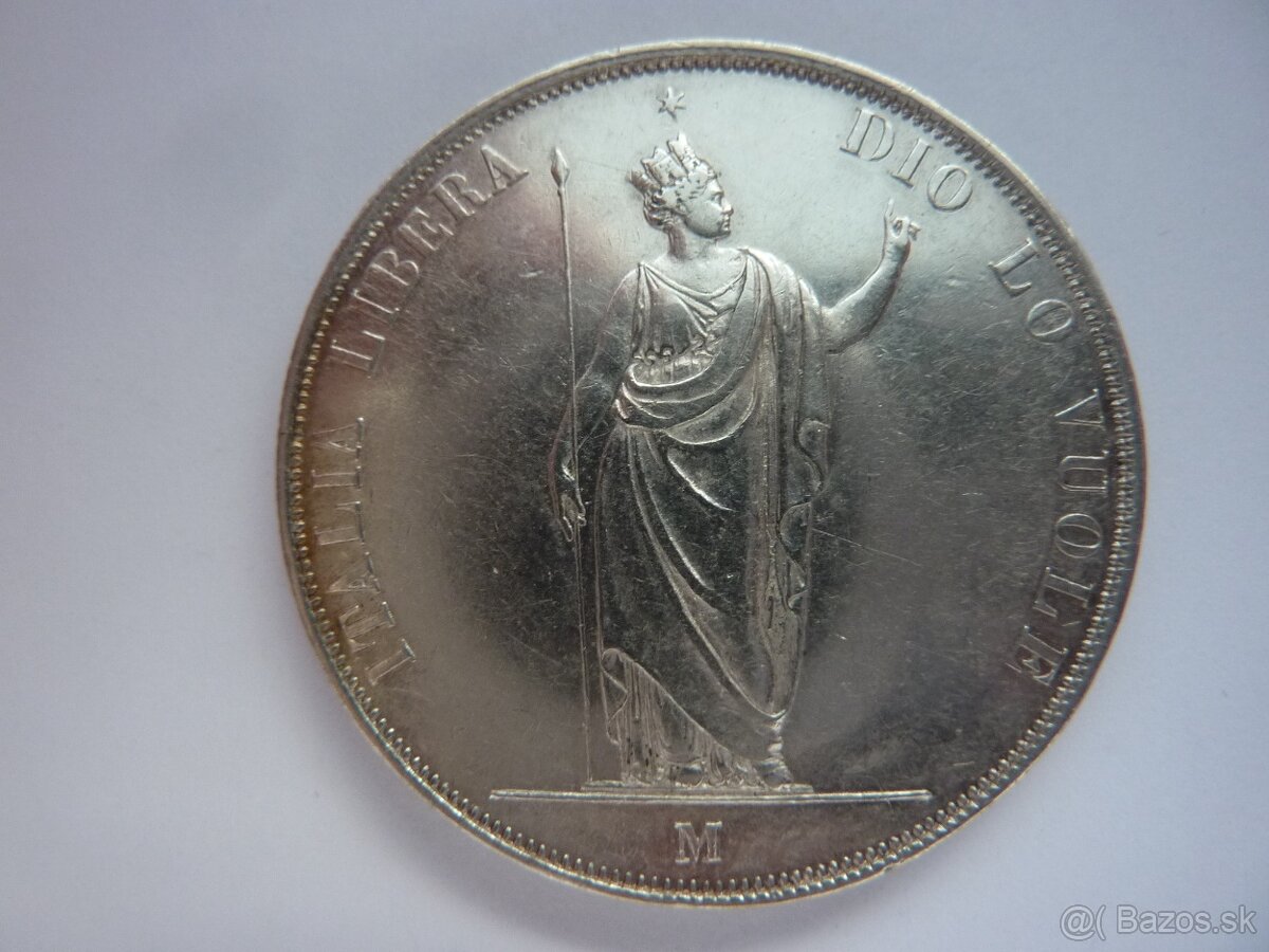 Vzácnejšia strieborná 5 Lire 1848 M - revolučná - 4