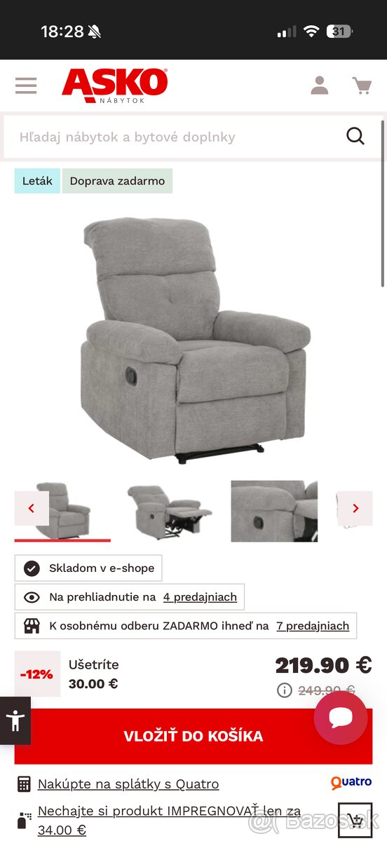 Polohovacie kreslo šedé - 4