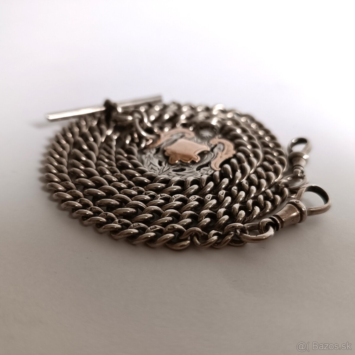 Masívna starožitná strieborná reťaz na vreckové hodinky s pr - 4