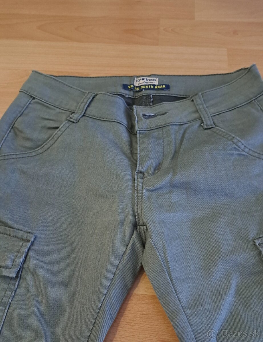 Nové olivové nohavice dievčenské dámske XS - 4