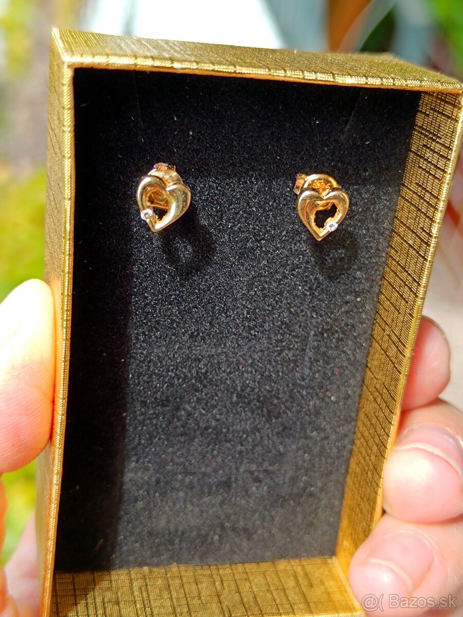 Zlate náušnice srdce 585 - 4