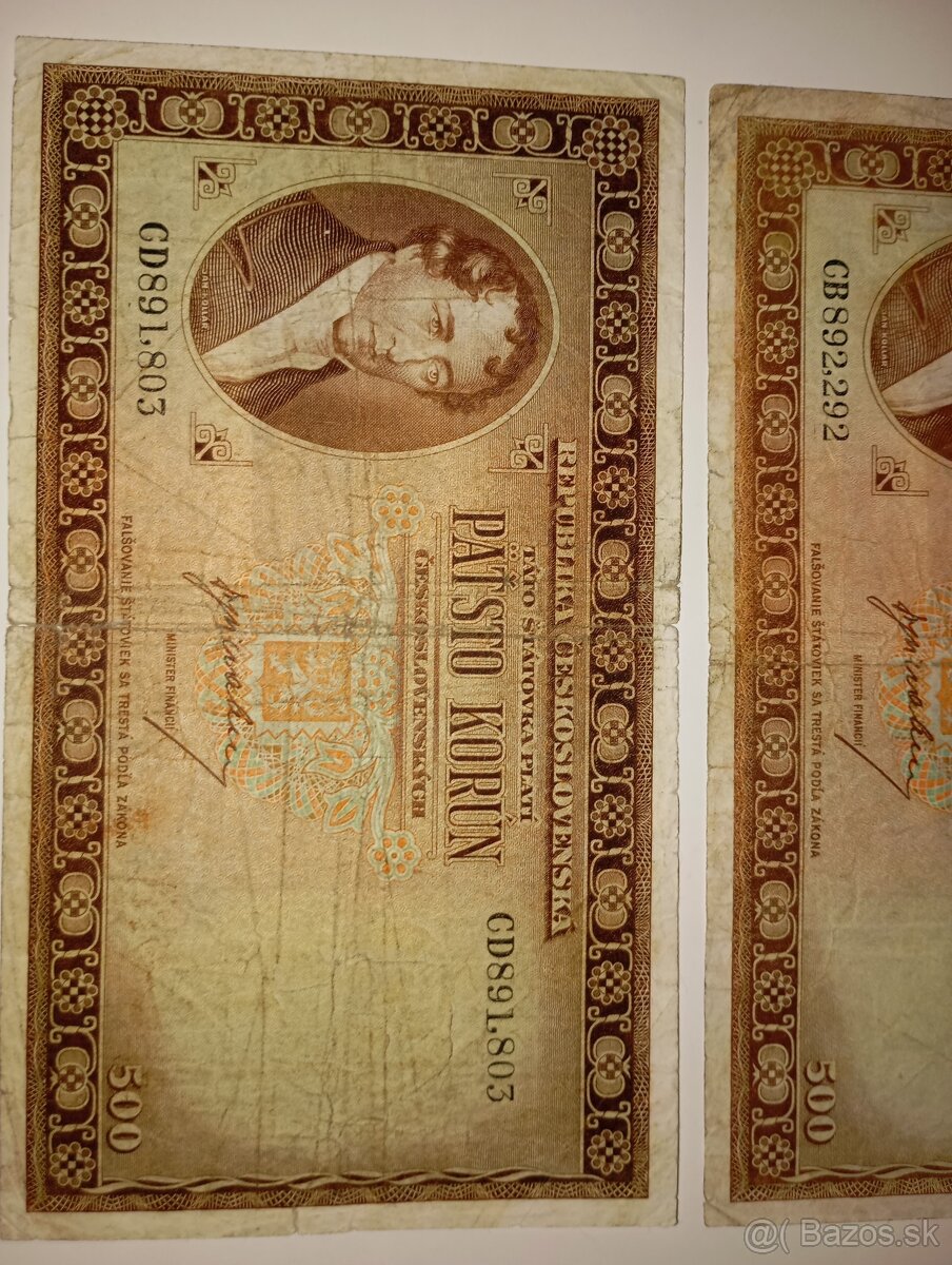 BANKOVKY 500 KČS, VZÁCNÉ SÉRIE, NEPERFOROVANÉ - 4
