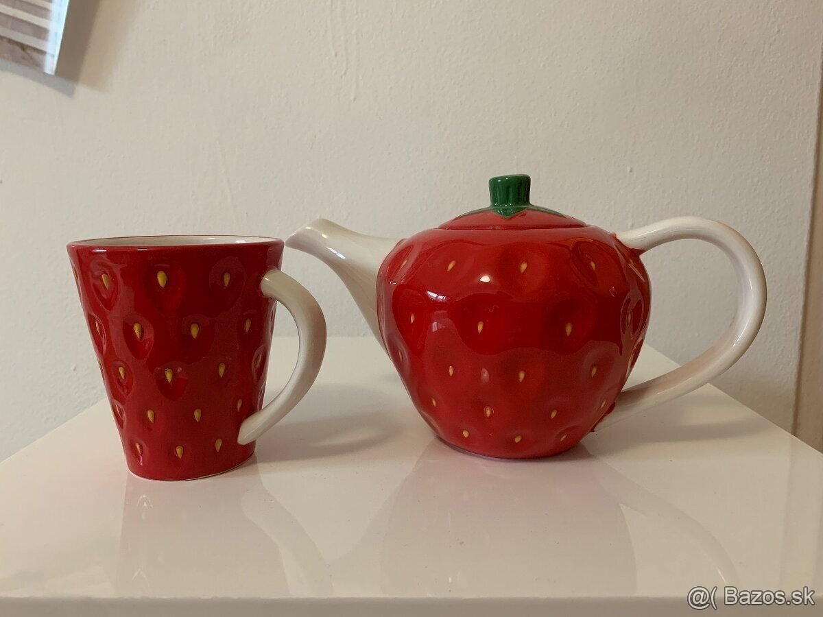 Čajník s pohárom JAHODA súprava / set - 4