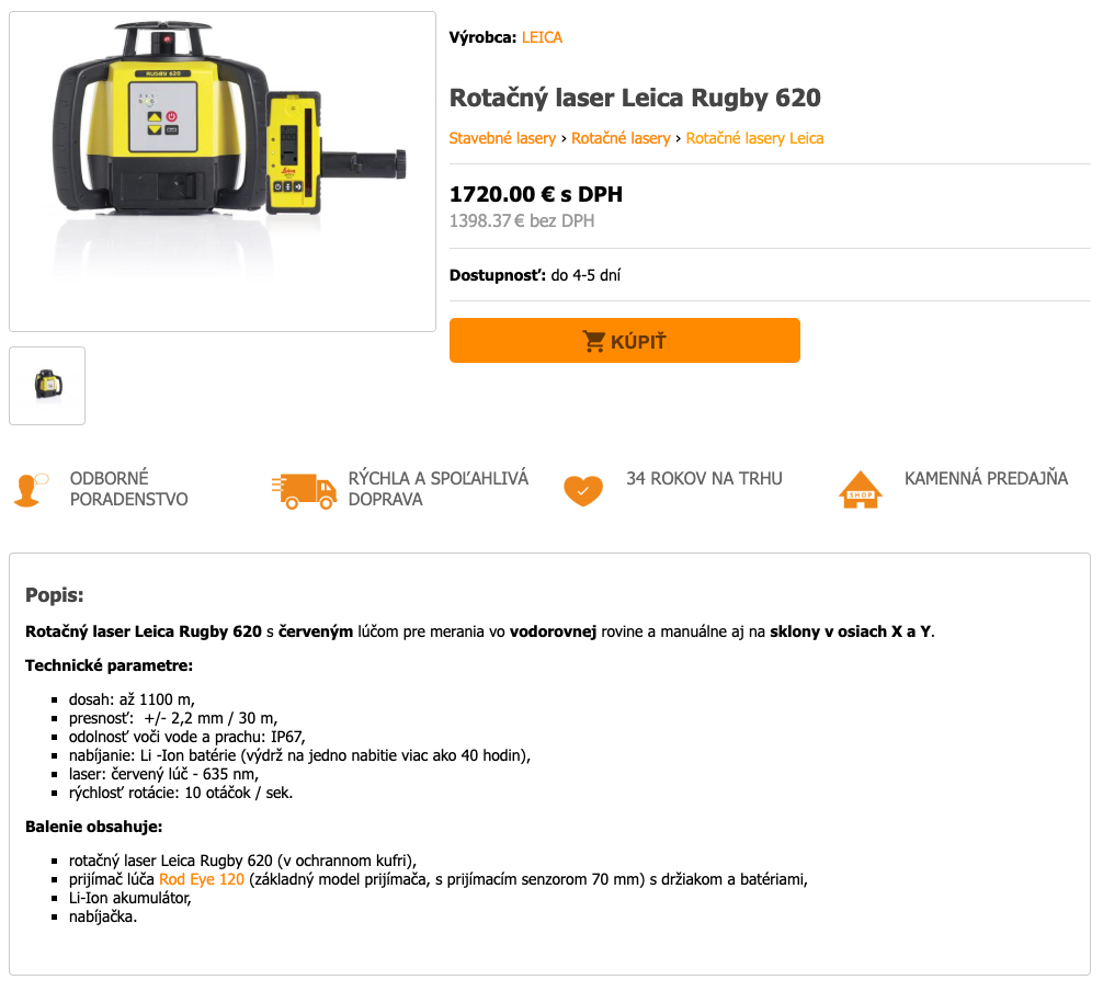 Exterierový rotačný laser Leica Rugby 620 + Rod Eye 160 - 4