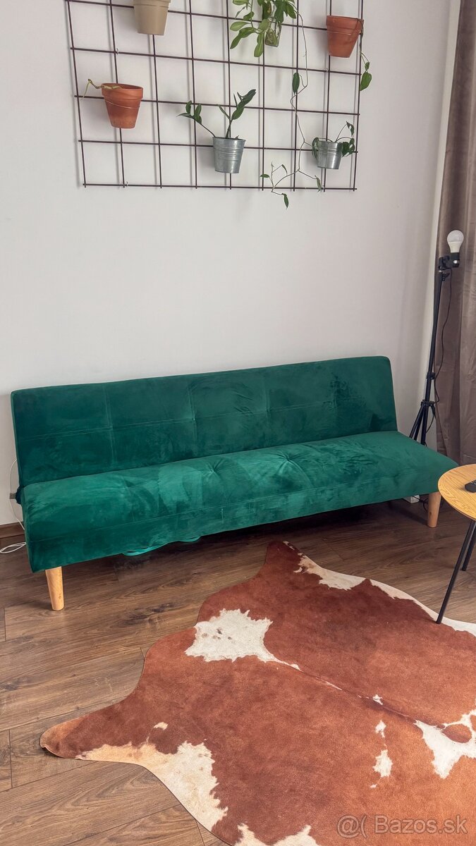 Pohovka rozkladacia , smaragdová Velvet látka/dub, ALIDA - 4