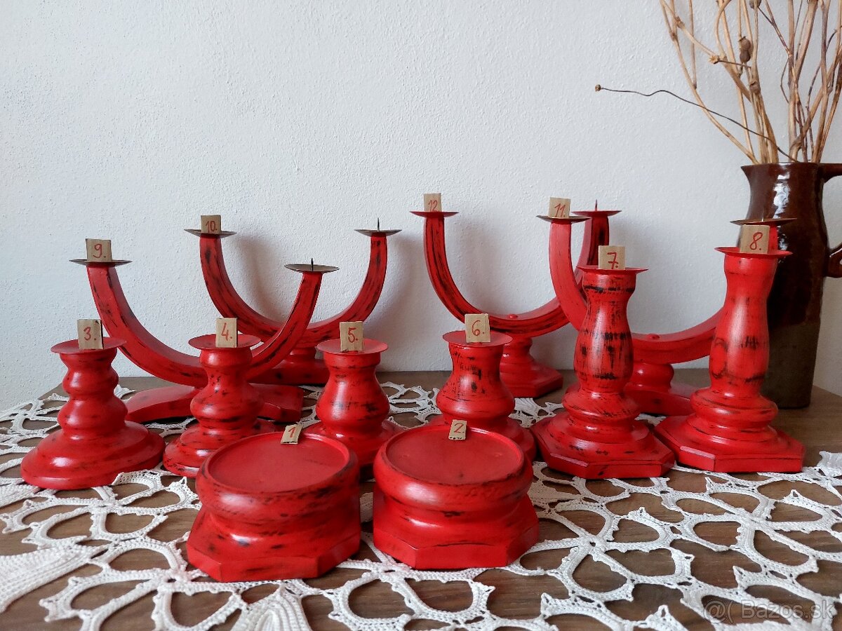 Drevený svietnik - červený - 4