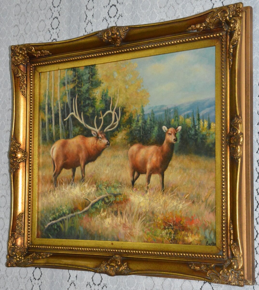 Zámecký obraz - Jelen s laní- olej na plátně - 4