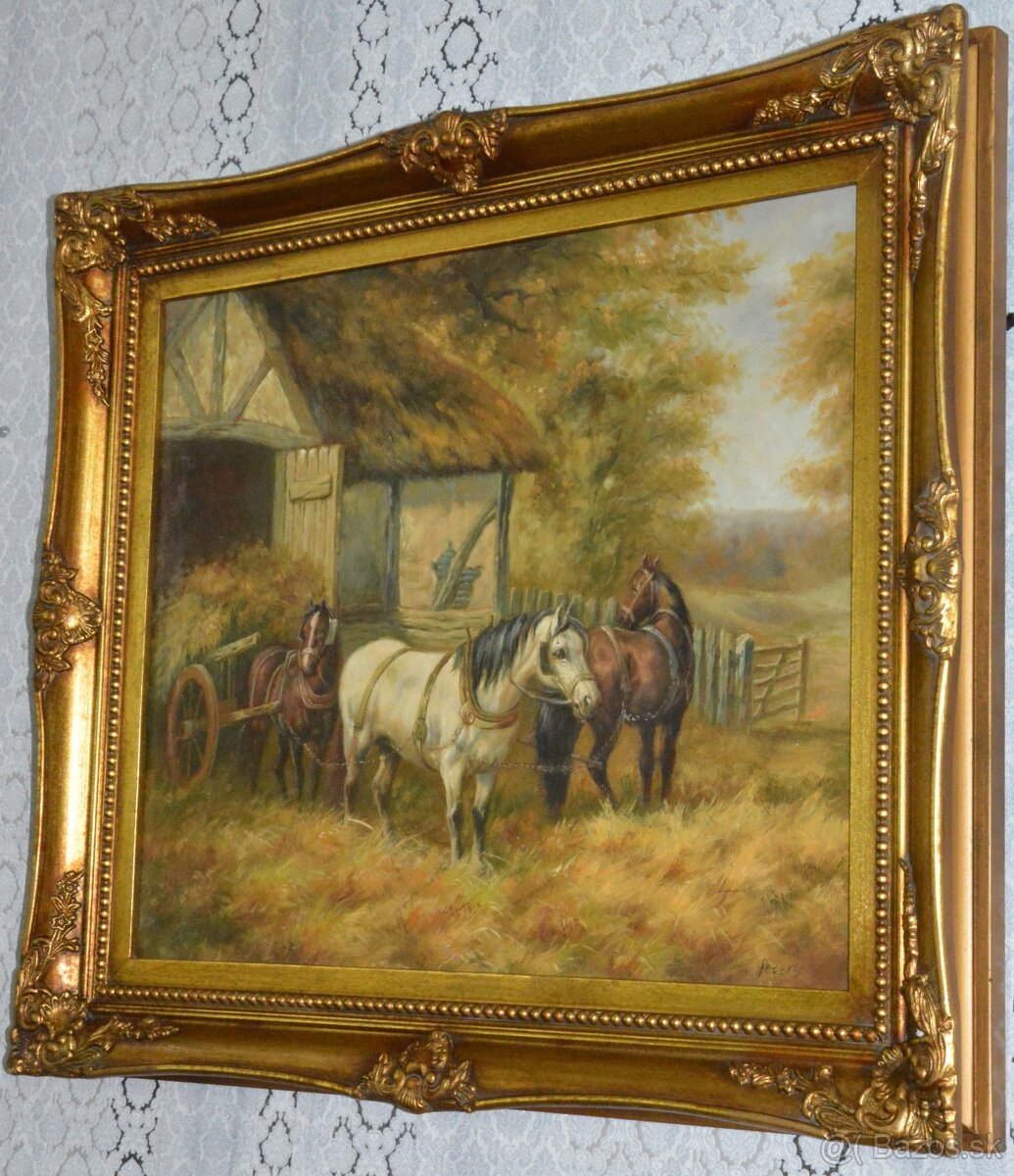 Zámecký obraz - U stáje - olej na plátně - 4