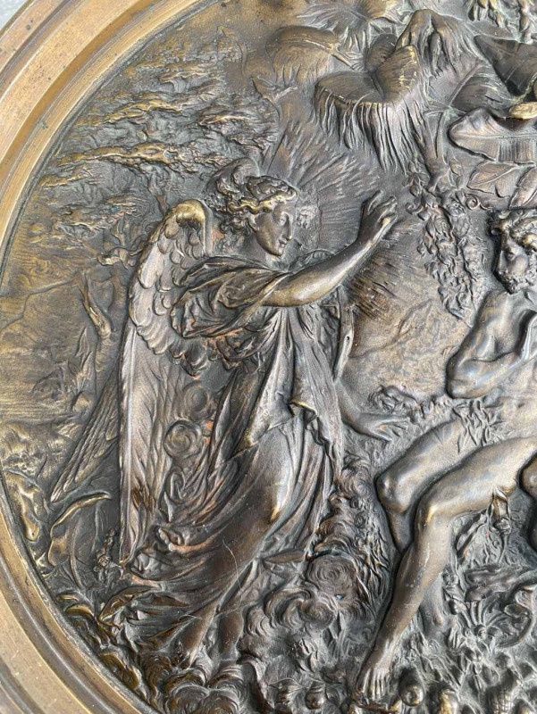 Vyhnanie z Raja , nástenný bronzový reliéfny tanier Bronz - 4