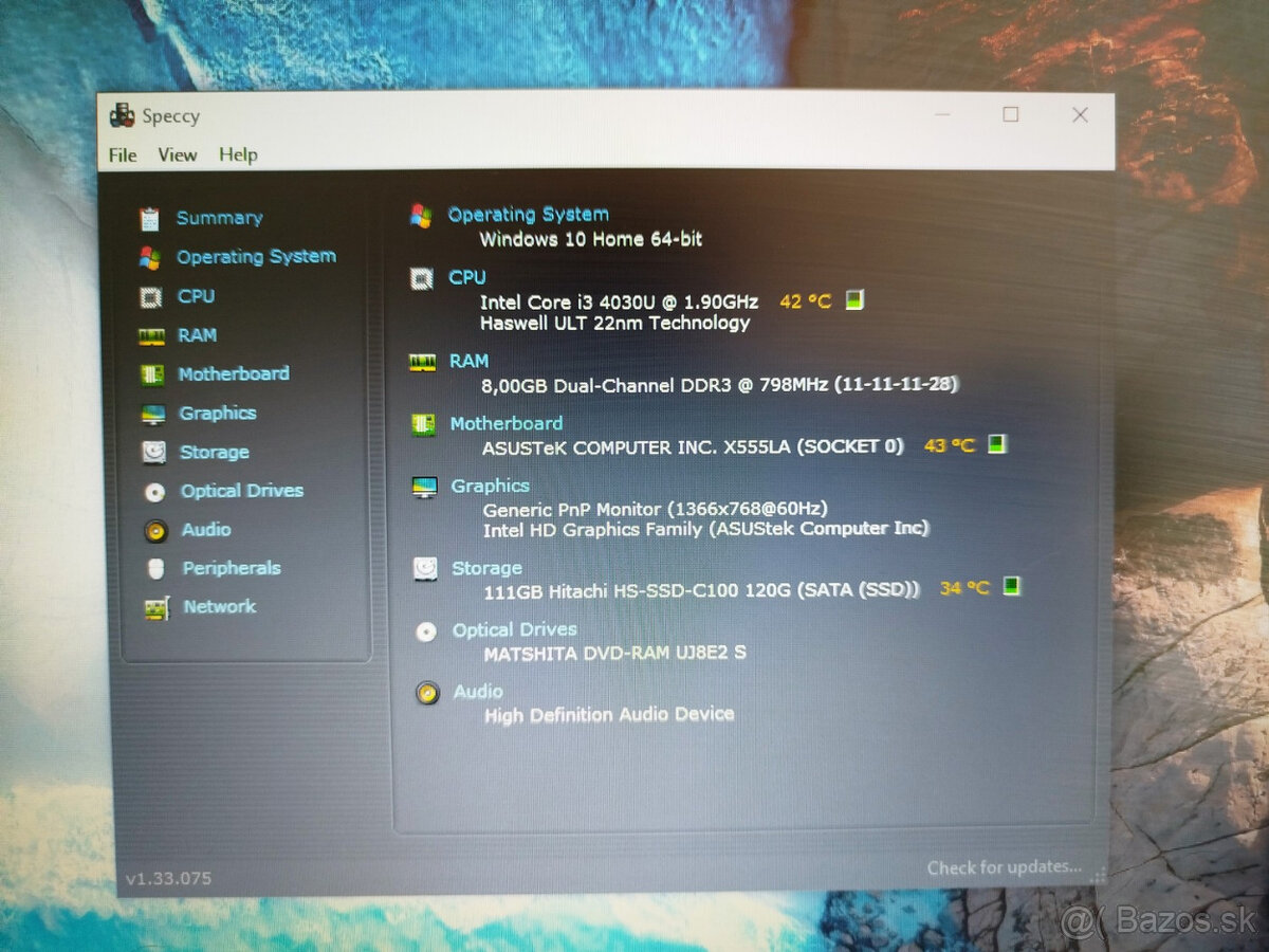 notebook Asus 15.6", Core i3-4030u, 8GB, 120GB SSD, W10 - 4