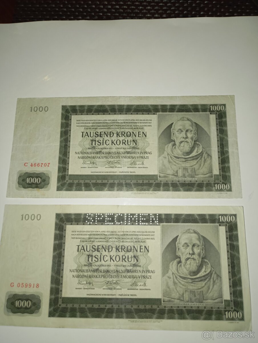 BANKOVKY 1000 K 1942, JEDNOPÍSMENNÉ SÉRIE - 4