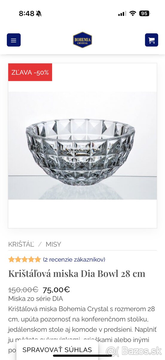 krištálová misa, Bohemia cristal, nepoužitá, nepoškodená - 4