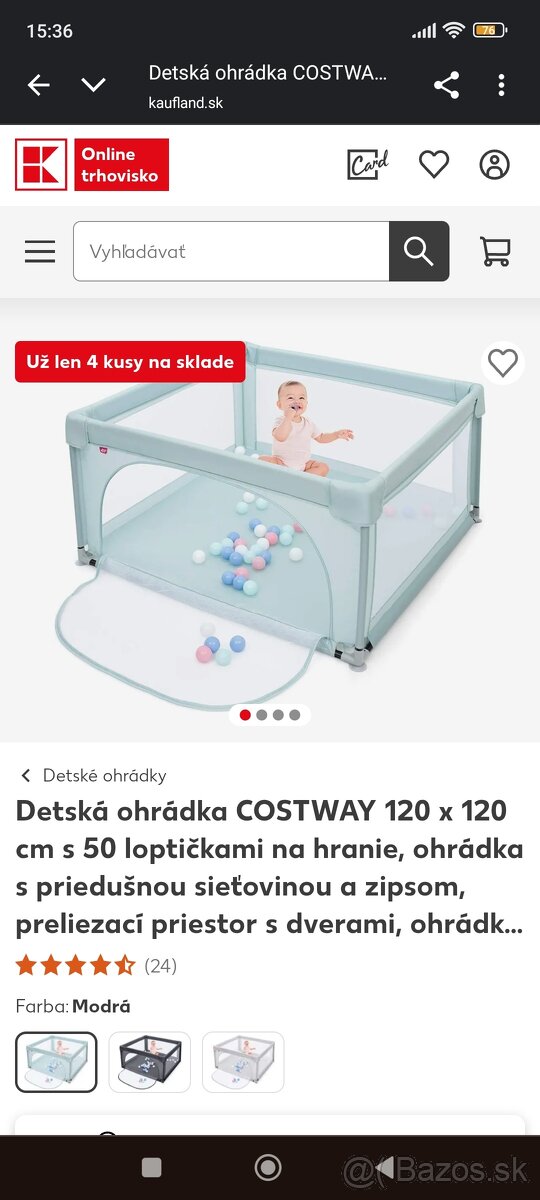 Detská ohrádka Costway 120x120 cm - 4