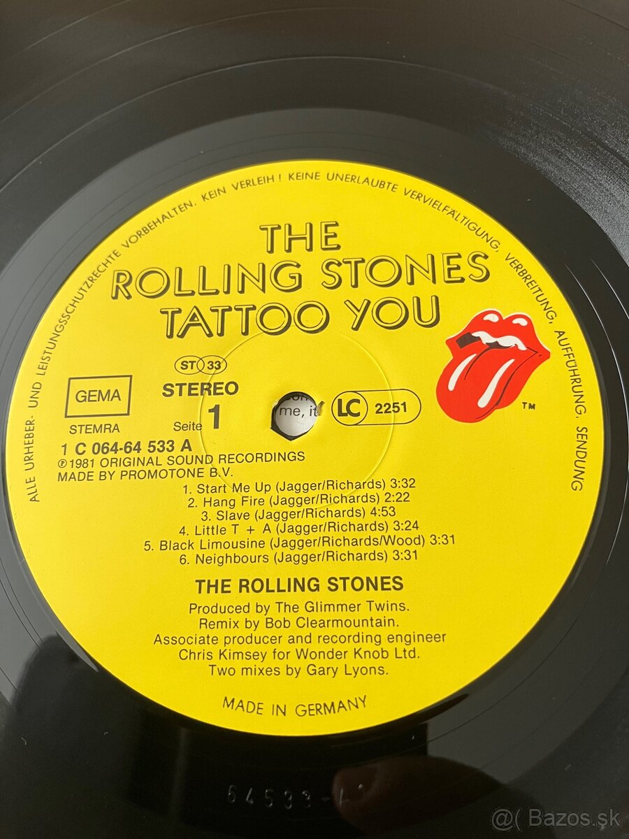 Predám LP ROLLING STONES - TATOO YOU c 1981 - 4