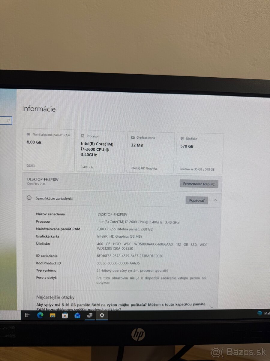 Pc zostava optiplex 790, i7, ssd, Win 10, monitor - 4