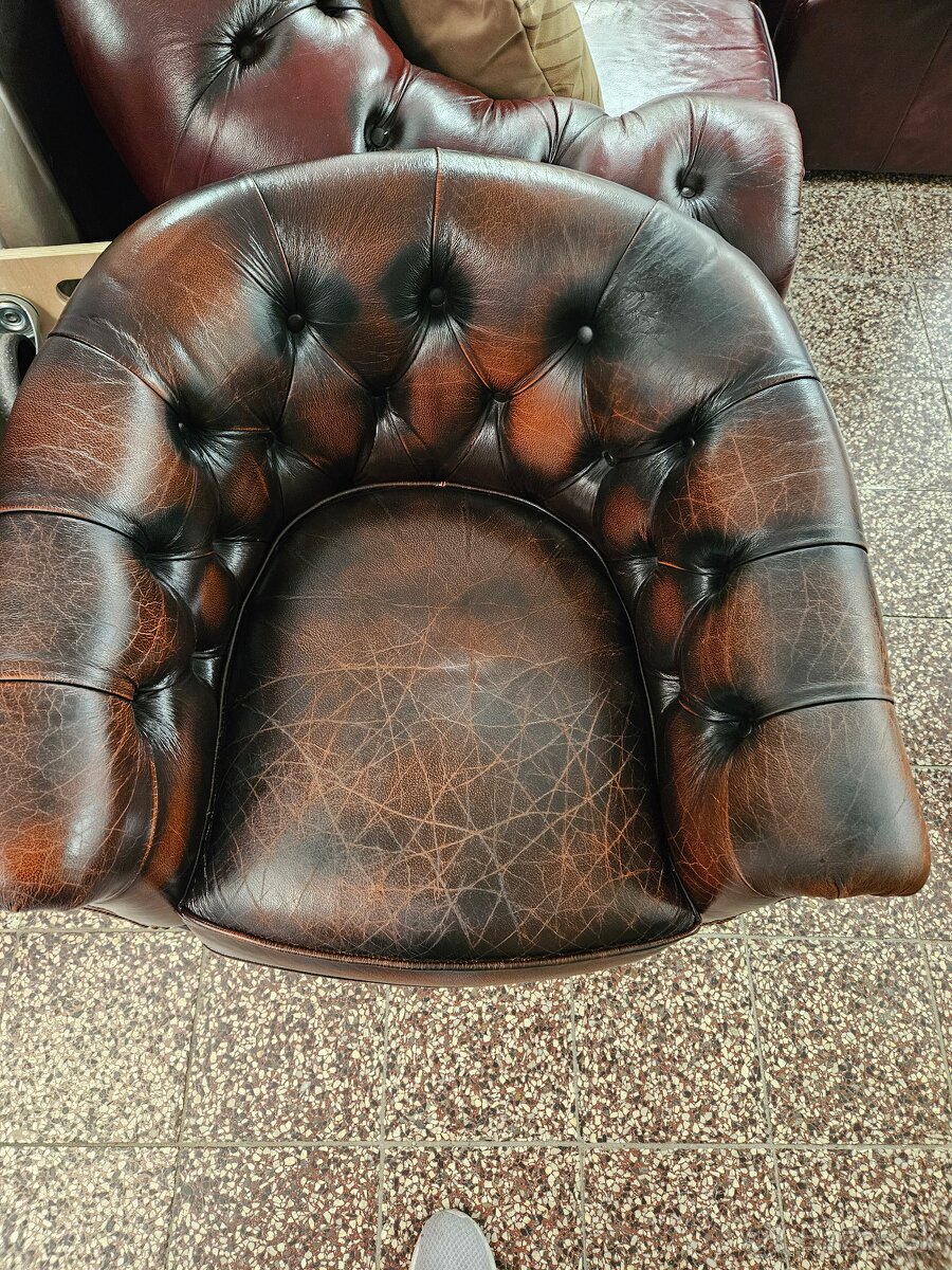 CHESTERFIELD ŠTÝL,KOŽENÁ SEDAČKA DVOJFAREBNÁ - 4