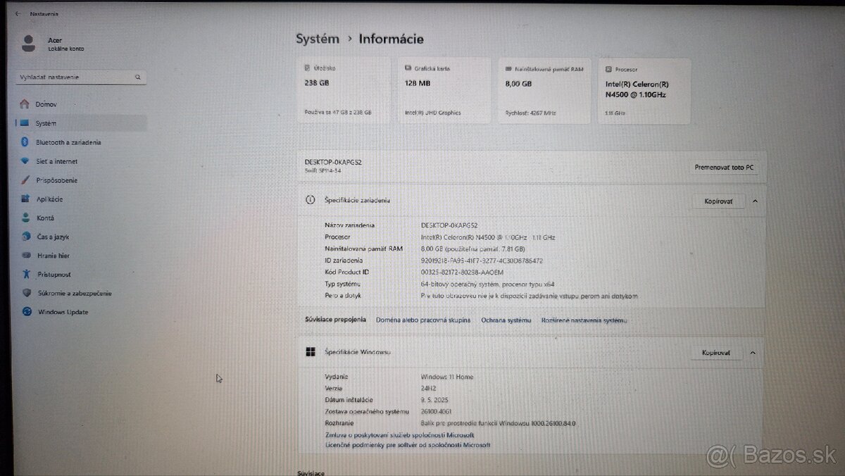 Acer Swift 1 SF114-34-C5PJ (2021) Celeron N4500 8GB 256GB - 4
