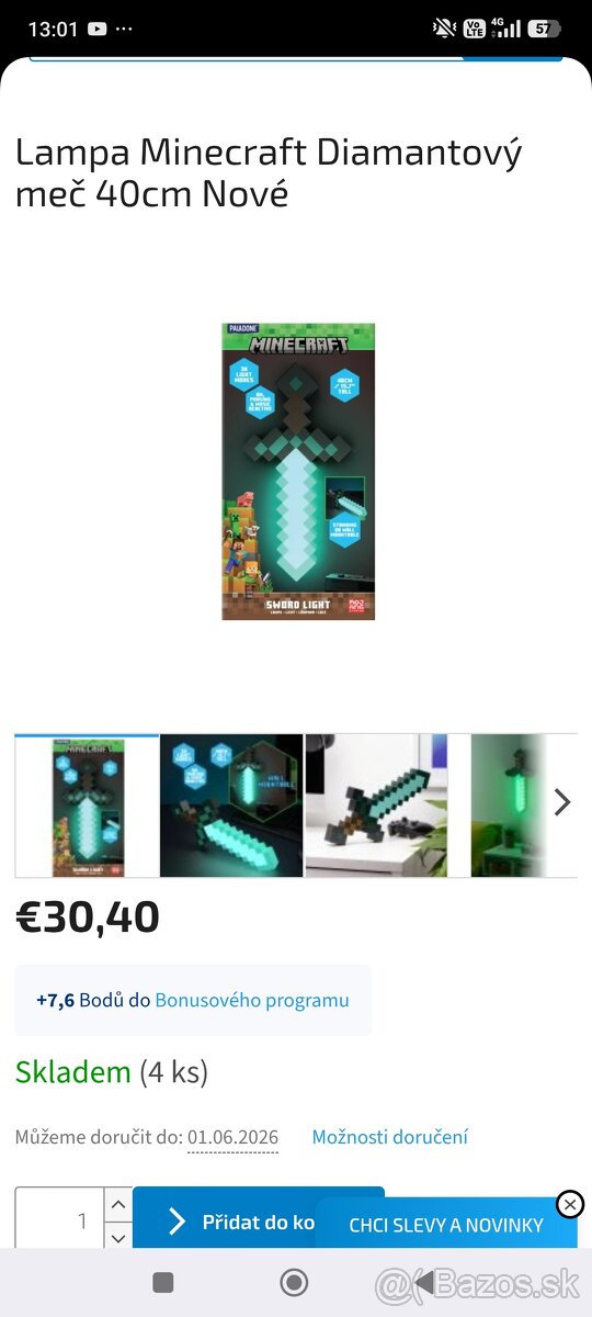 Lampa Minecraft, diamantový meč 40 cm - 4