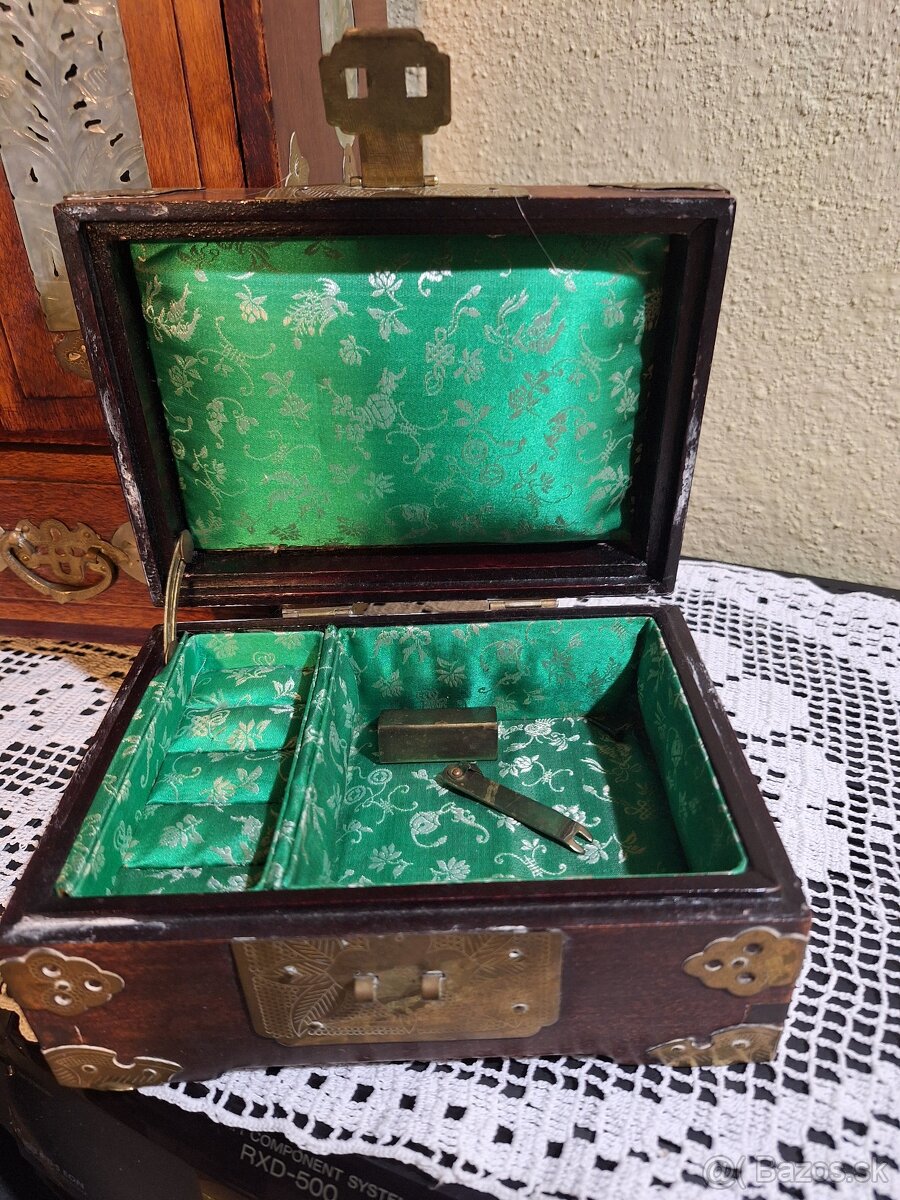 Drevené šperkovnice orientálny/čínsky štýl, mosadzné kovanie - 4