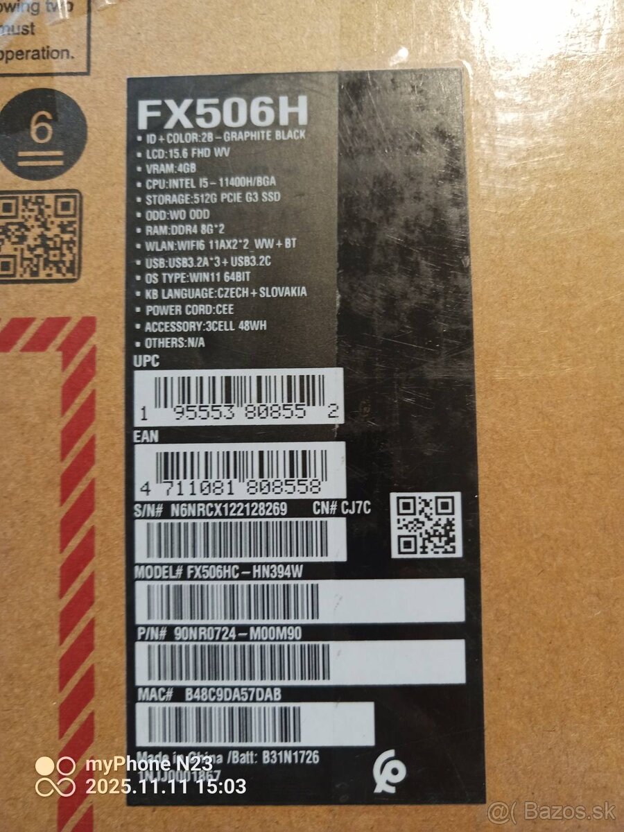 Asus TUF Gaming FX506H, i5-11400H, RTX 3050 - 4